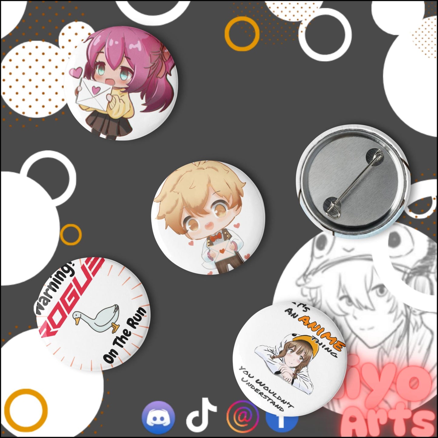 Anime Art Club Pin set (of 5) - Niyo Arts - Niyo's Art Shop