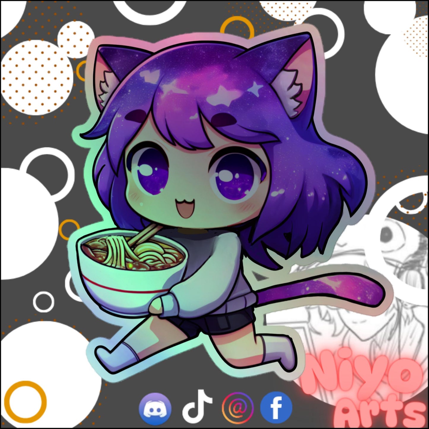 Holo "Ramen Runawaaay!" Sticker - Niyo x Starrybean - Niyo's Art Shop