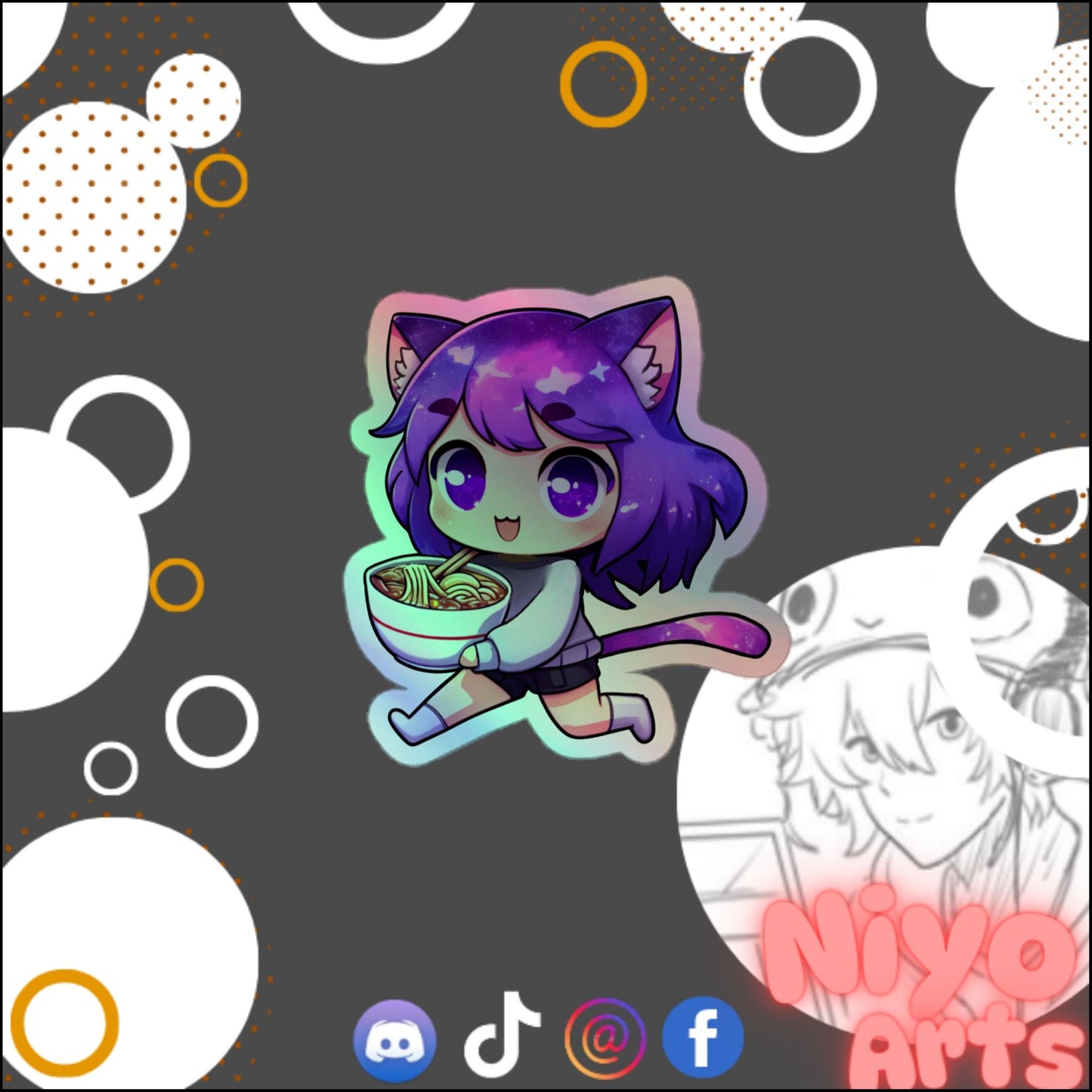 Holo "Ramen Runawaaay!" Sticker - Niyo x Starrybean - Niyo's Art Shop