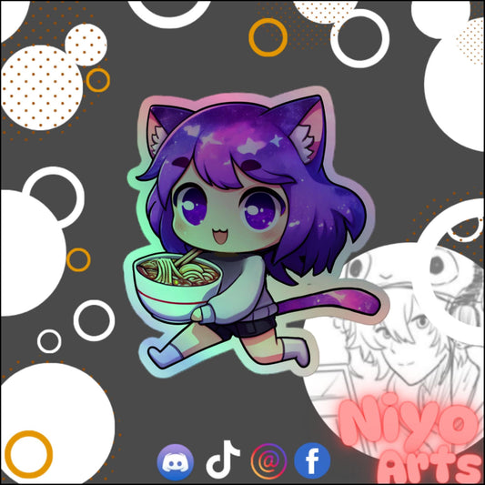 Holo "Ramen Runawaaay!" Sticker - Niyo x Starrybean - Niyo's Art Shop