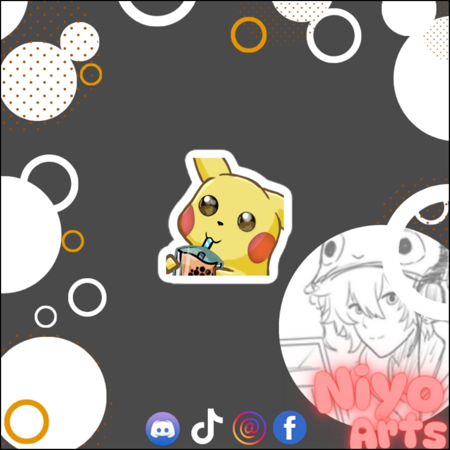 Pikachu Drinking Boba - Sticker - Niyo Arts - Niyo's Art Shop