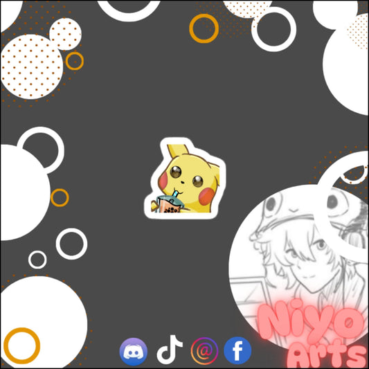 Pikachu Drinking Boba - Sticker - Niyo Arts - Niyo's Art Shop