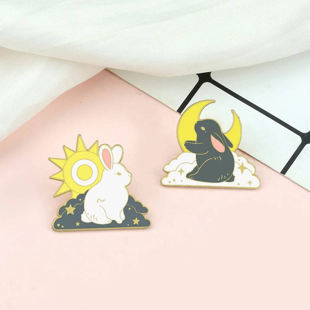 Cute Sitting Rabbit and Cloud Brooch Enamel Pin - Anime Animal Charms - Niyo's Art Shop