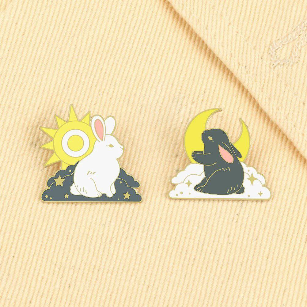 Cute Sitting Rabbit and Cloud Brooch Enamel Pin - Anime Animal Charms - Niyo's Art Shop