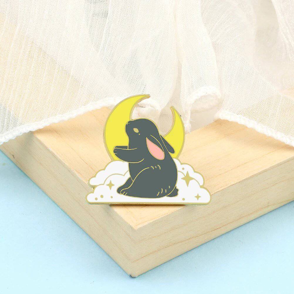 Cute Sitting Rabbit and Cloud Brooch Enamel Pin - Anime Animal Charms - Niyo's Art Shop