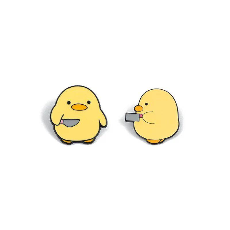 Fun Cartoon Yellow Duck Holding A Knife Enamel Lapel Pin - Creative Personality Gift for Friends - Niyo's Art Shop