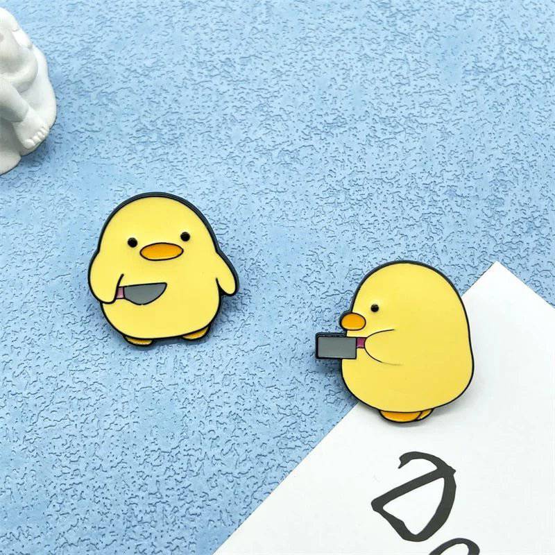 Fun Cartoon Yellow Duck Holding A Knife Enamel Lapel Pin - Creative Personality Gift for Friends - Niyo's Art Shop