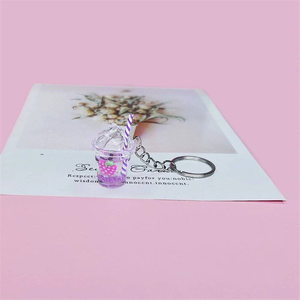 Luminous Milk Tea Cup Keychain - Glow in the Dark Acrylic Fruit Keychain - Niyo's Art Shop