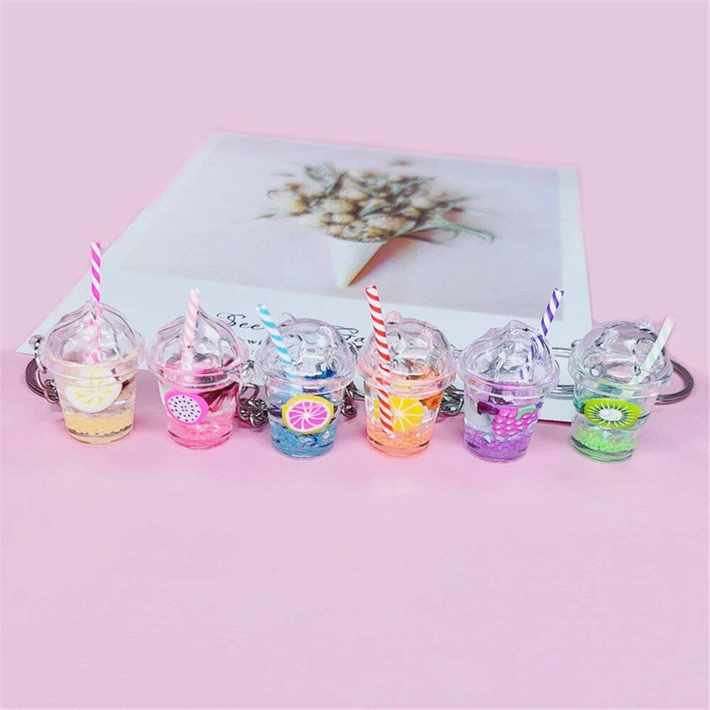 Luminous Milk Tea Cup Keychain - Glow in the Dark Acrylic Fruit Keychain - Niyo's Art Shop