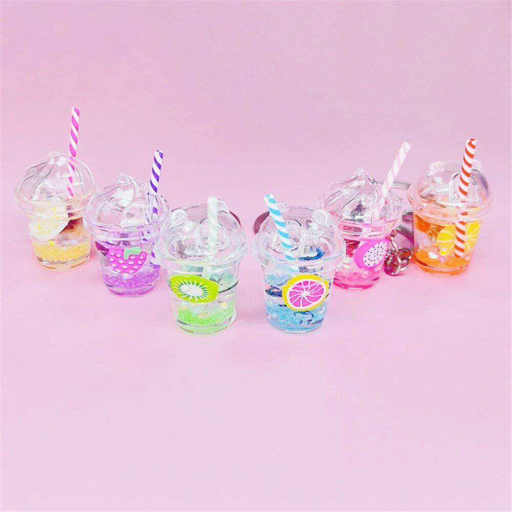Luminous Milk Tea Cup Keychain - Glow in the Dark Acrylic Fruit Keychain - Niyo's Art Shop