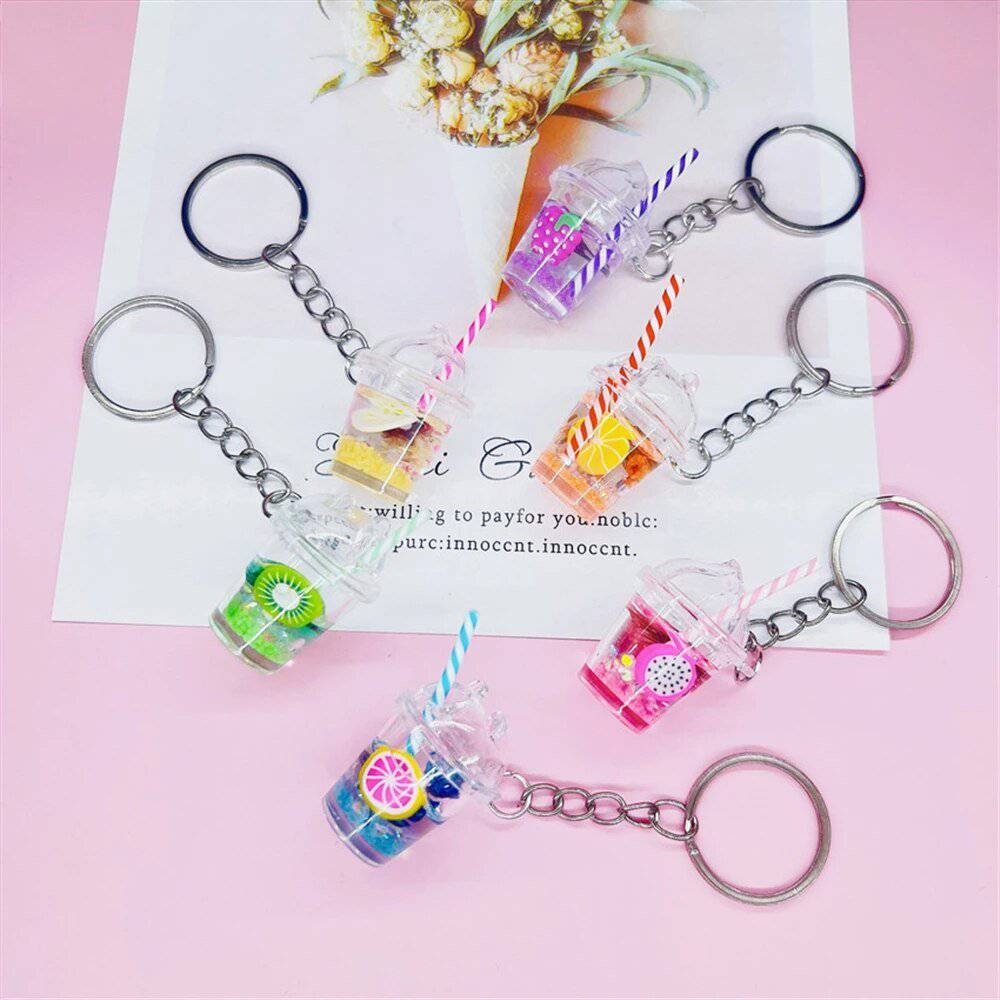 Luminous Milk Tea Cup Keychain - Glow in the Dark Acrylic Fruit Keychain - Niyo's Art Shop