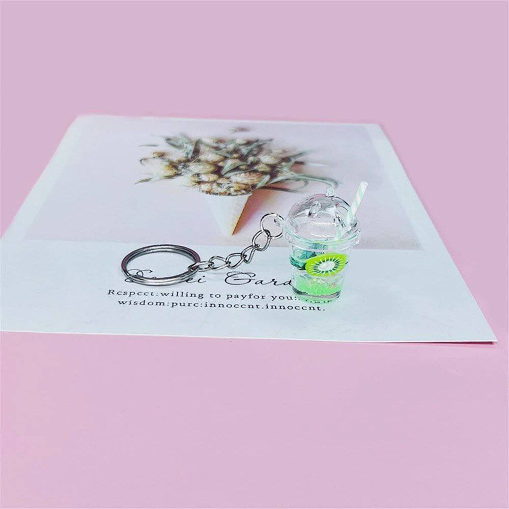 Luminous Milk Tea Cup Keychain - Glow in the Dark Acrylic Fruit Keychain - Niyo's Art Shop