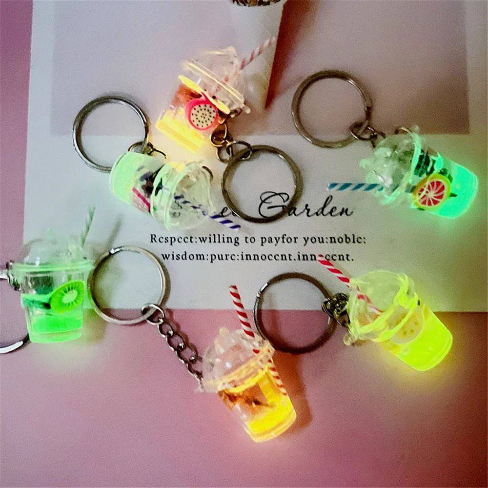 Luminous Milk Tea Cup Keychain - Glow in the Dark Acrylic Fruit Keychain - Niyo's Art Shop