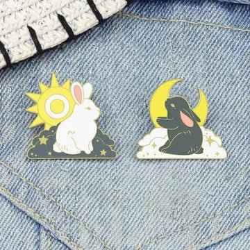 Cute Sitting Rabbit and Cloud Brooch Enamel Pin - Anime Animal Charms - Niyo's Art Shop