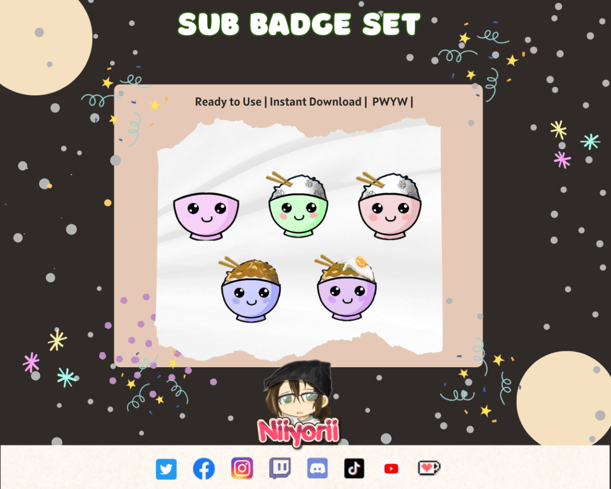 Ramen Rice - Bowl Sub Badge Set - Niyo's Art Shop