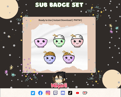 Ramen Rice - Bowl Sub Badge Set - Niyo's Art Shop