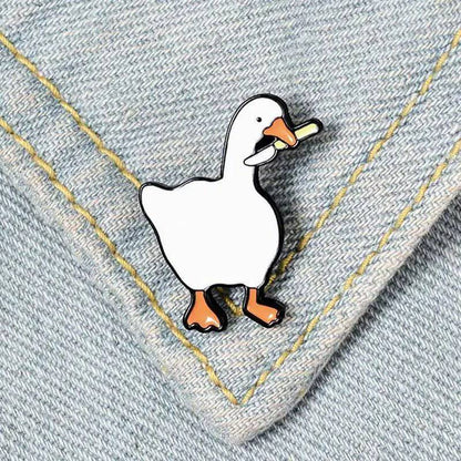 Cute Goose /w Kneef Enamel Badge Pin - Niyo's Art Shop