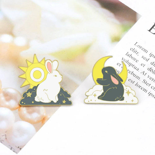 Cute Sitting Rabbit and Cloud Brooch Enamel Pin - Anime Animal Charms - Niyo's Art Shop